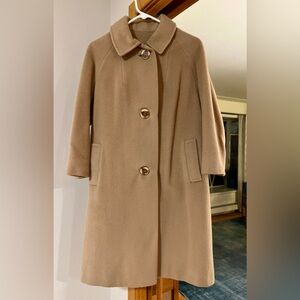 Vintage Wool Camel Overcoat, 3/4 Sleeves